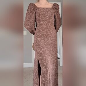 Elegant Brown Polka Dot Dress